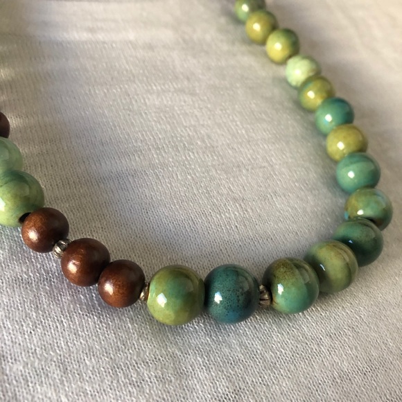Statement Multi Green Ceramic Beaded Necklace - Picture 5 of 8